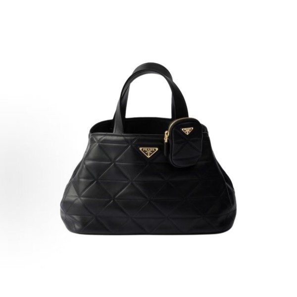 PRADA enamel metal triangular logo detachable and adjustable shoulder strap single-shoulder crossbody handbag, medium size for women, black